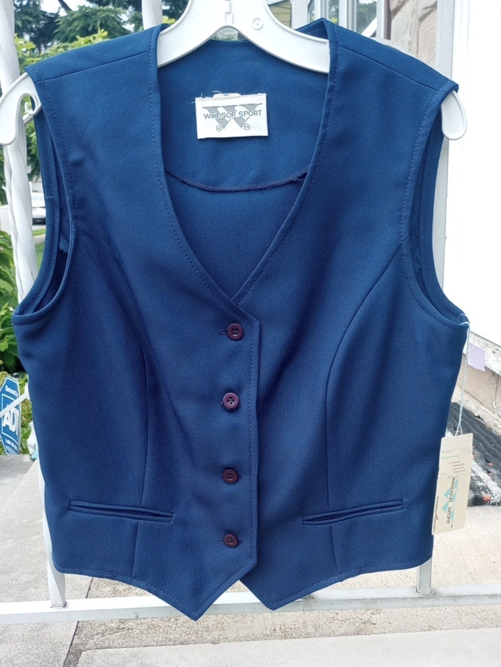 NWT Windsor Sport Navy Blue Polyester Vintage Retro Button Down Vest, Size 14